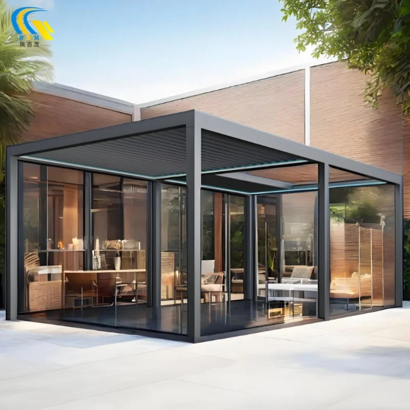 

Открывающаяся жалюзи, выдвижной навес на крышу, патио, непромокаемая, серая беседка, жалюзи, пергола, подвижная, тип 55, алюминий, ПВХ, с порошковым покрытием