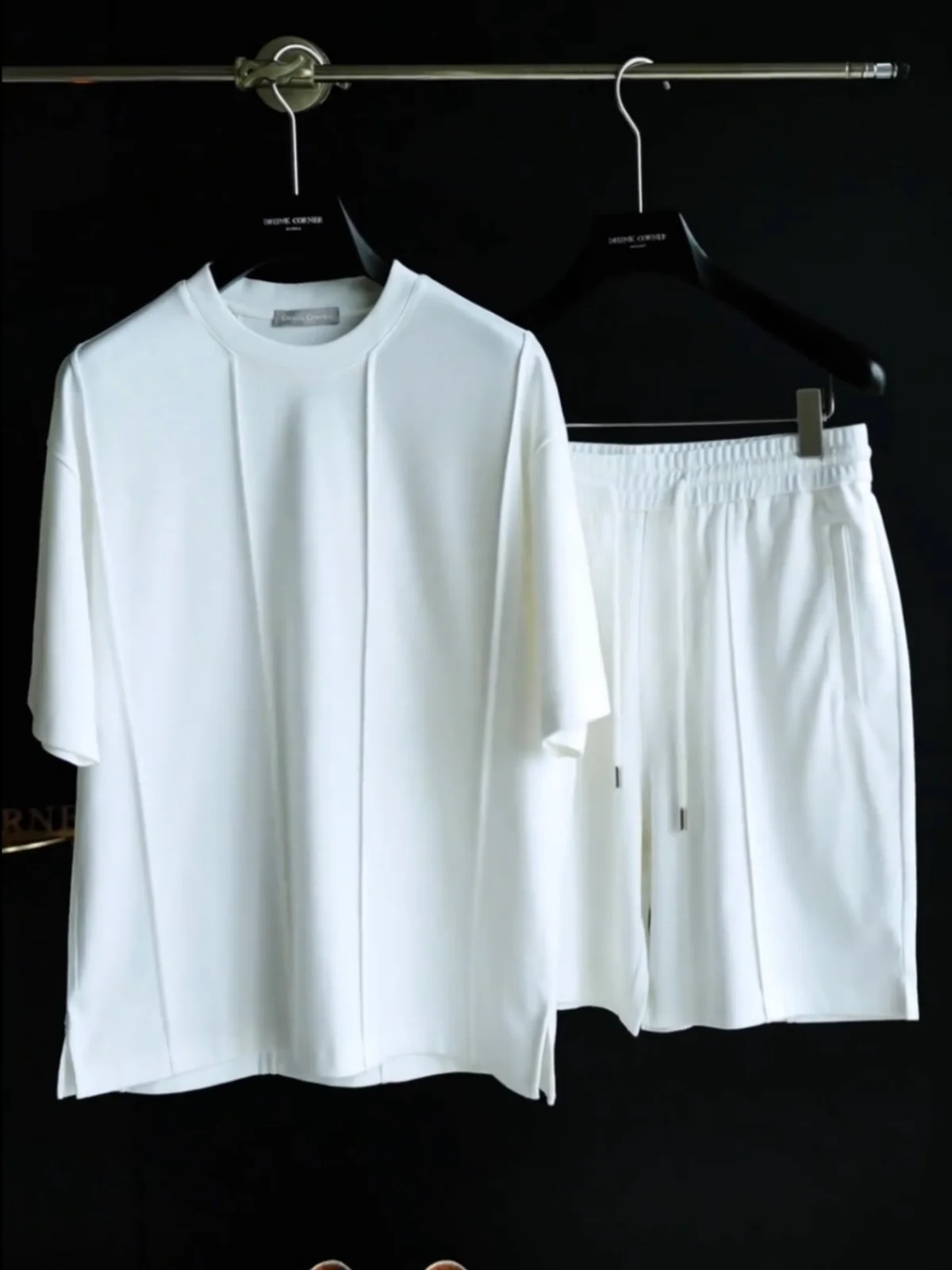 

Summer Thin Minimalist Line Casual Sports Set Men's Versatile round Neck Short Sleeve T-Shirt Shorts Two Piece Set Cotton Ble...