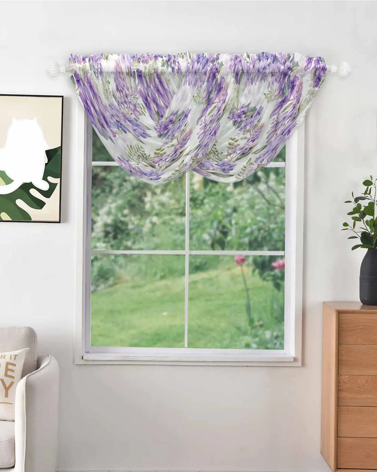 Wisteria Flowers Leaves Watercolor Irregular Design High Quality Voile Window Curtains for Bedroom Balcony Sheer Drapes