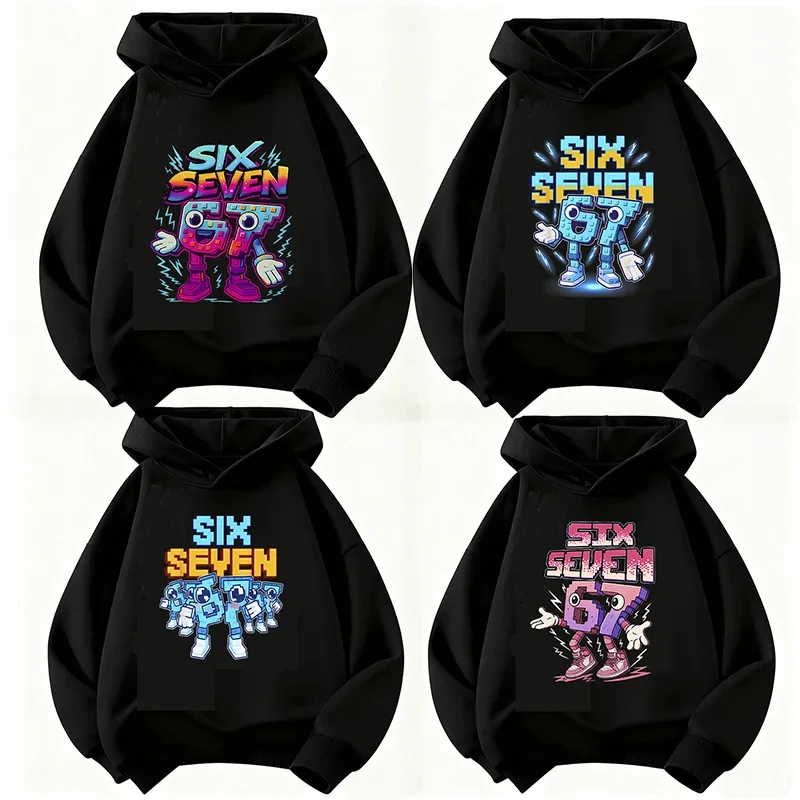 Six Seven Hoodie Kids 67 Robot Number Cartoon Game Gamer Cool Vintage Aesthetic Oversized Casual Sport Sweatshirts