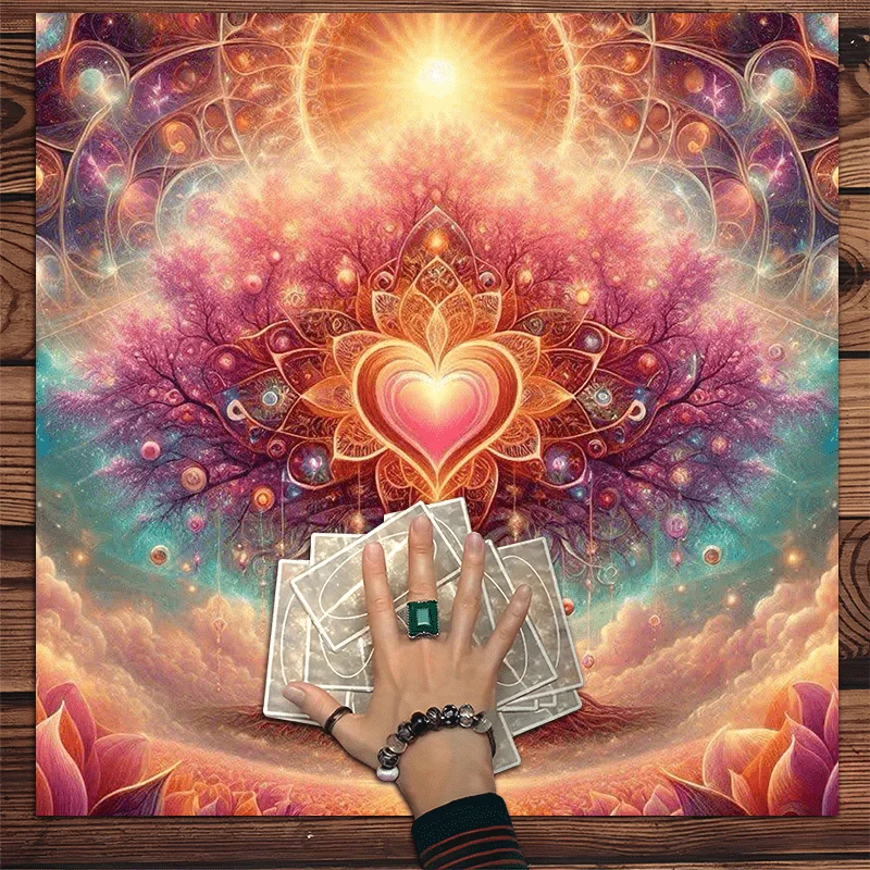 VIKAMA'S Magical Mysterious Universe Tablecloth, The Tree Of Life And Heart Chakra, Colorful Square Tablecloth, Home Decoration