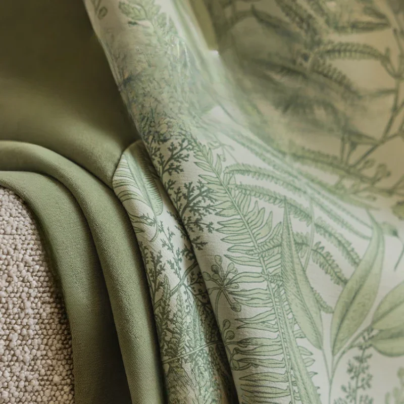 Japanese Matcha Green Chenille  Curtains for Living Dining Bedroom Study Color Matching Thickened Shading Window Custom Size