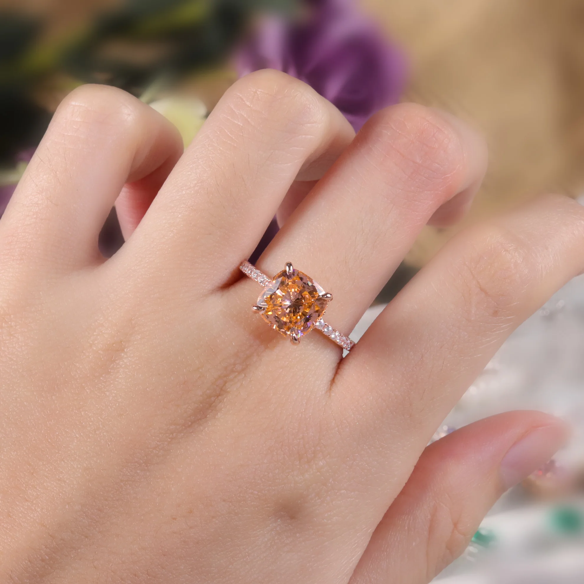 GEM\'S BALLET Cushion Cut Diamond-fire CZ - Moganite Color Engagement Ring 925 Sterling Silver Handmade Rings Gift For Her