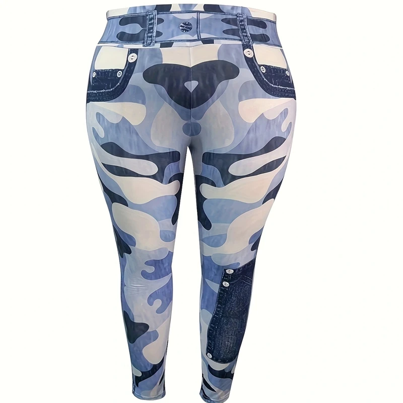 Women\'s Plus Size Leggings, Leggings, Artificial Denim High Waisted Slim Fit Printed Camouflage Pants