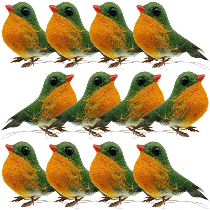 Adornos pájaros Robin, 12 Uds., plumas artificiales, decoración árbol Navidad, manualidades para decoración plantas