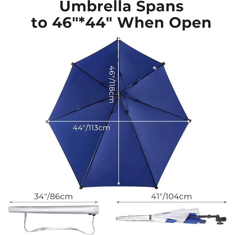 Adjustable Beach Umbrella with Universal Clamp, Portable UPF 50+ UV Protection Umbrella for