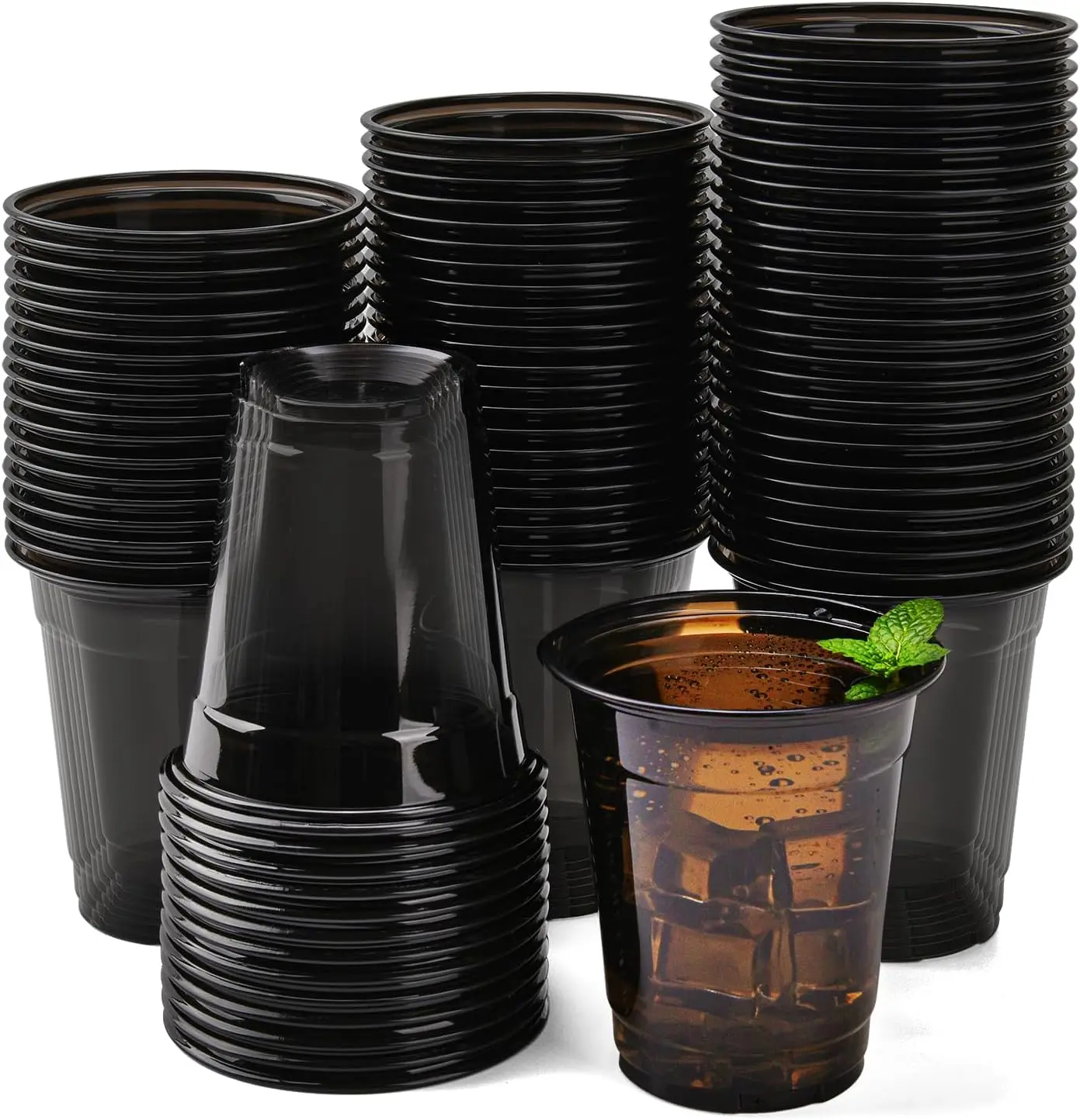 

100 Pack Black Clear Plastic Cups 12 oz Disposable Drinking Cups for Wedding Pink Birthday Party Supplies