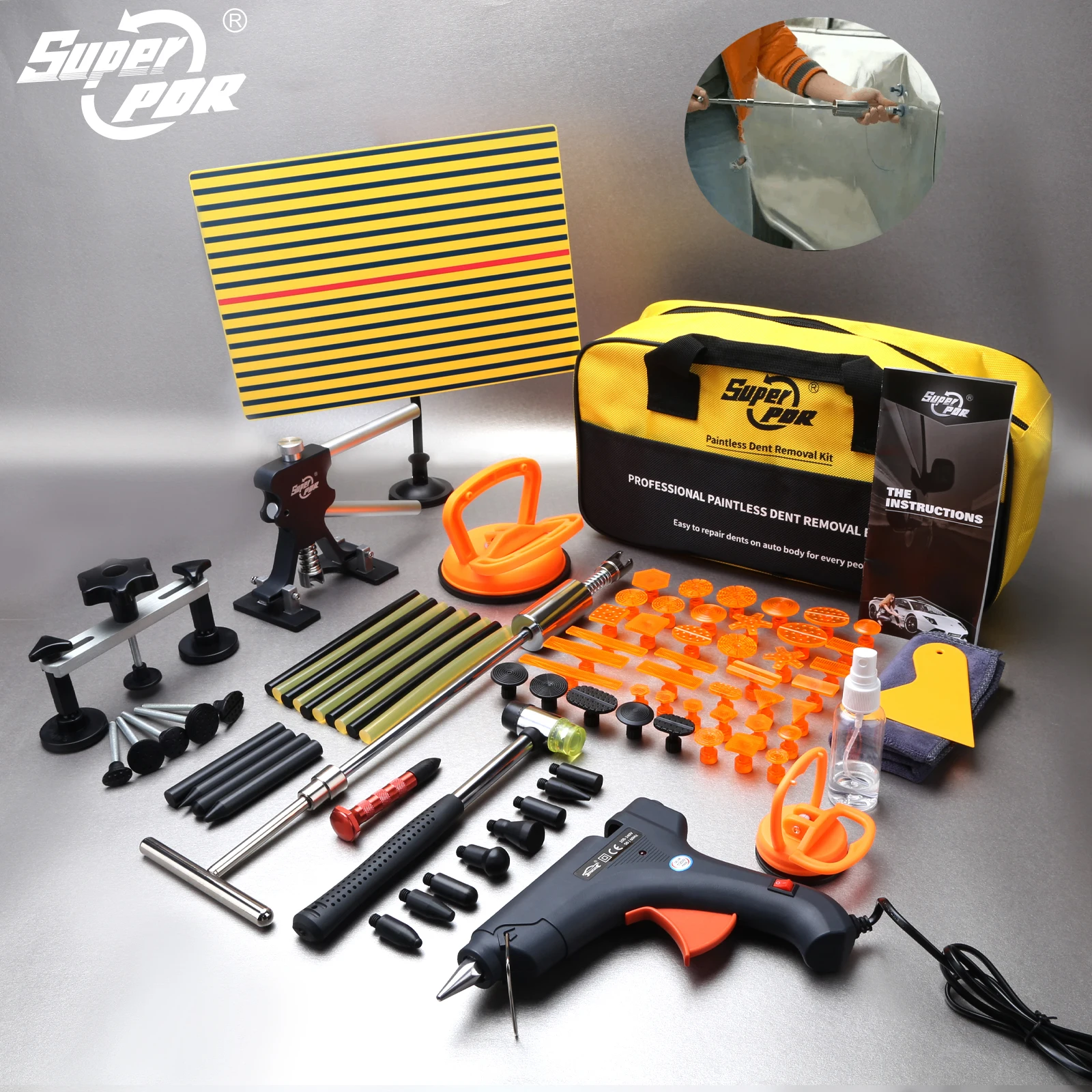 Suepr PDR Dent Removal Tool 87 PCS Paintless Dent Repair Kit Car Dent Repair Set with Slide Hammer 100W Glue Gun Line Dent Board