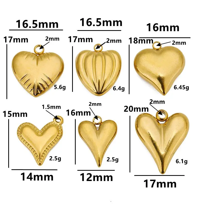 5pcs Stainless Steel Solid Big Heart Charms Pendants for DIY Drop Earrings Making Jewelry Findings Necklace Bracelets Supplies