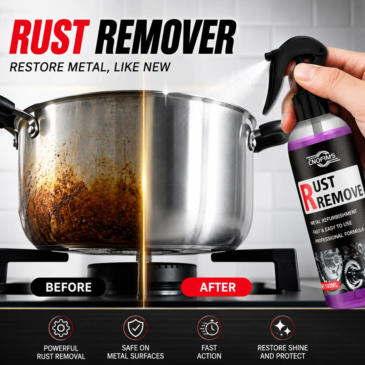 Fast-Acting Rust Cleaner Spray, Removes Oxidation and Rust Stains from Cars, Tools and Metal Surfaces
