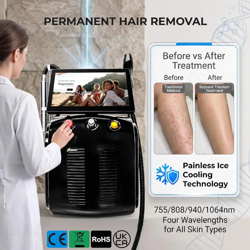 Overseas Warehouse Deliver 2 in 1 Water flosseDiode Las Hair Removal 4 Wave with Safety Goggles Ice Cooling Dark Skin Salon Home