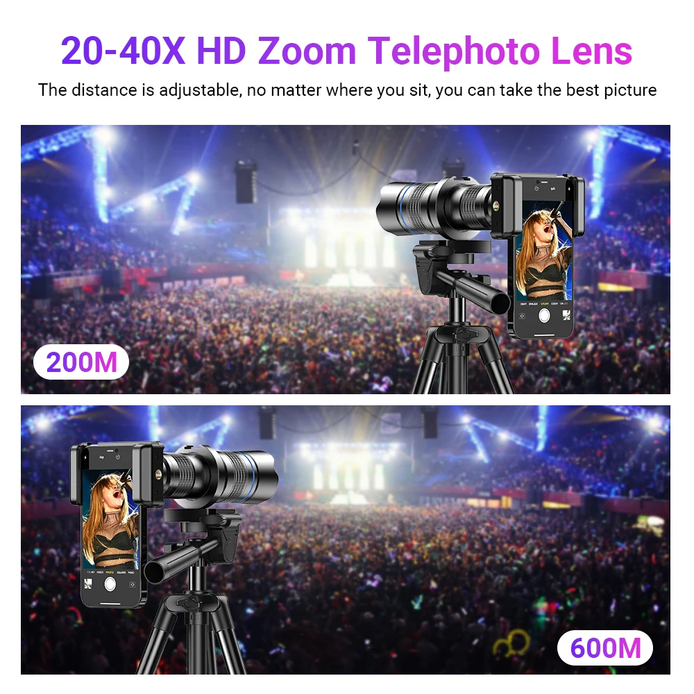 APEXEL 20-40X Telephoto Lens for iPhone, Samsung & Most Smartphones HD Telescope Phone Lens with Adjustable Tripod and Universal Clip for Travel, Concerts, Birdwatching, Camping & Exploration