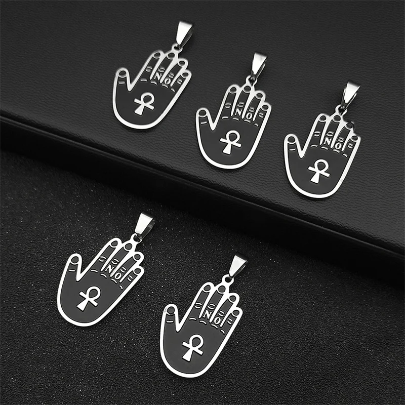 

5PCS Hamsa Hand Ankh Cross NO Handmade Pendant Necklace Making for Women Men Stainless Steel Silver Color Jewelry Accessory