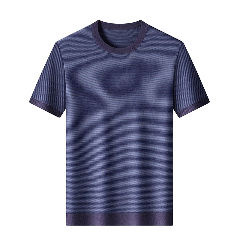 

Новая модная полосатая дышащая вязаная футболка для мужчин, весна-лето 2026, классический трикотаж с круглым вырезом, модная хлопковая вязаная рубашка с коротким рукавом