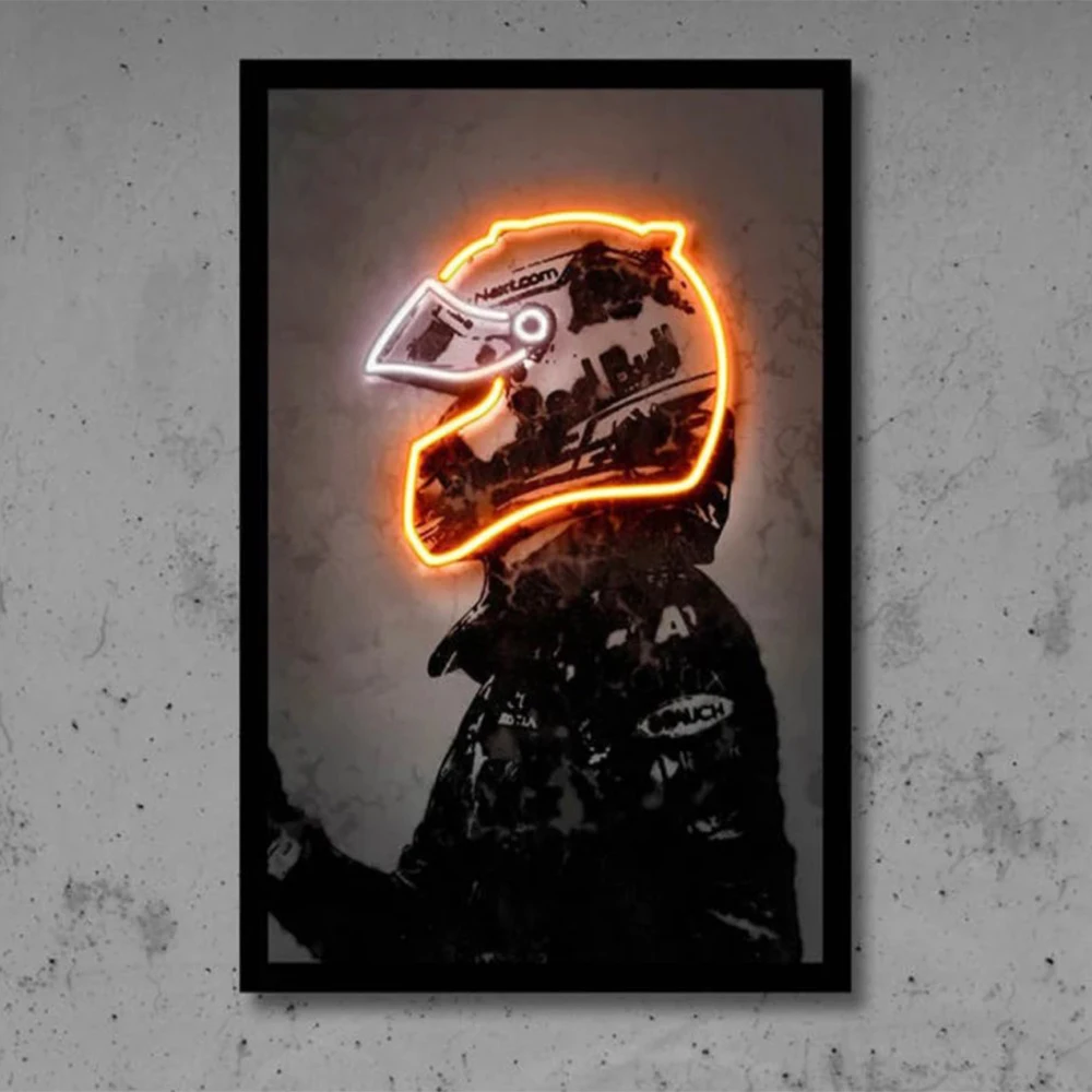 Abstract Ayrton Senna Neon Helmet Wall Art Canvas Painting Motorcycle Racing Posters and Prints Sport Picture for Home Bar Decor