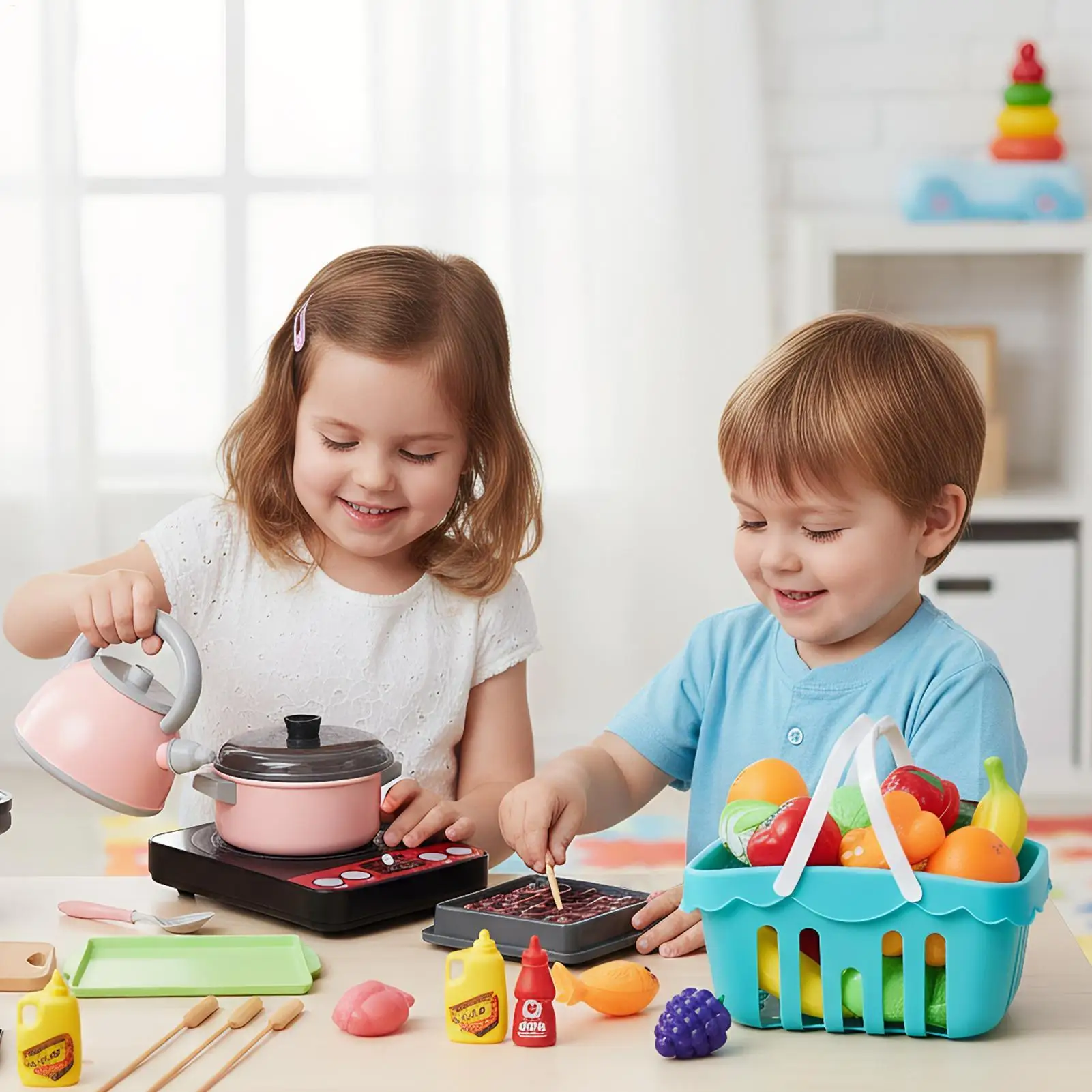 لعب المطبخ للأطفال 110 قطعة ألعاب الطبخ للأطفال أواني الطعام ألعاب التظاهر للمنزل الفصول الدراسية لعب الأدوار حفلة السفر