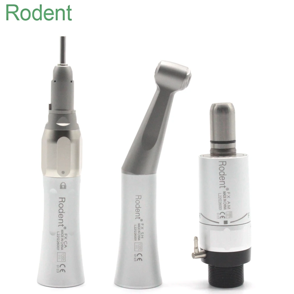 Dental Low Speed Handpiece Set Contra Angle 4/2 Holes Air Turbine Motor Straight External Water Spray Push Button Dentist Tools