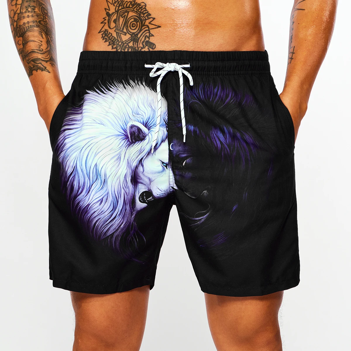 

Men's fashionable and innovative lion print beach trousers