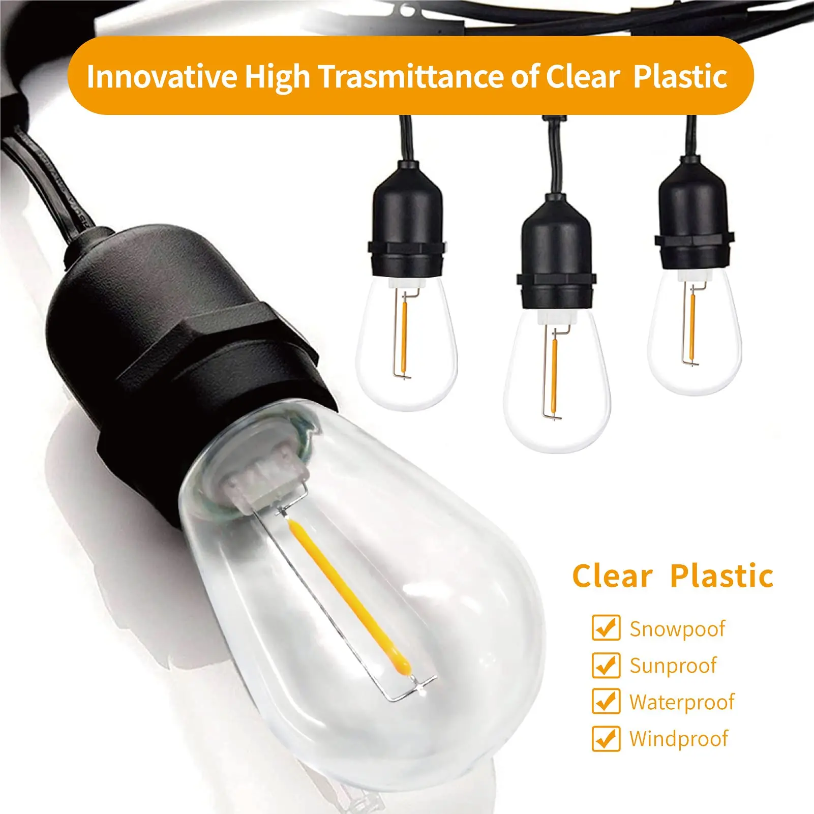 Ganriland E27 S14 Plastic Lampen Dimbaar Led Gloeidraad Warm Wit 2700K 110V 220V Shatterproof Waterdichte Ip44 Buitenlamp
