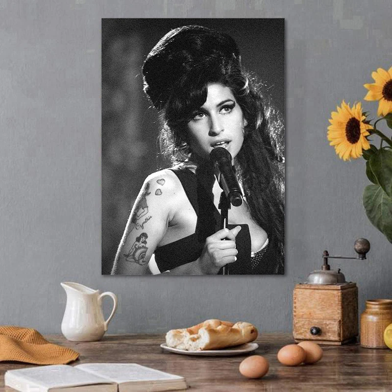 Pop Singer Amy Winehouse Posters Black & White Aesthetics Fashion Picture for Room Canvas Painting Art Home Wall Decor