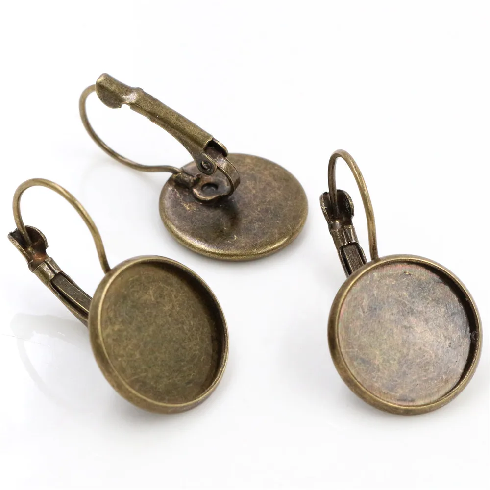 14mm 10pcs 9 Colors Plated French Lever Back Earrings Blank/Base,Fit 14mm Glass Cabochons,Buttons;Earring Bezels