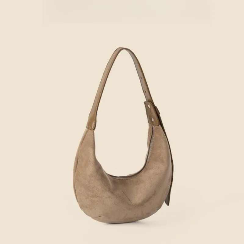 

Retro Pu Handbag Bag Women's Versatile Suede Crescent Bag New Autumn and Winter Fashion Shoulder Armpit Bag