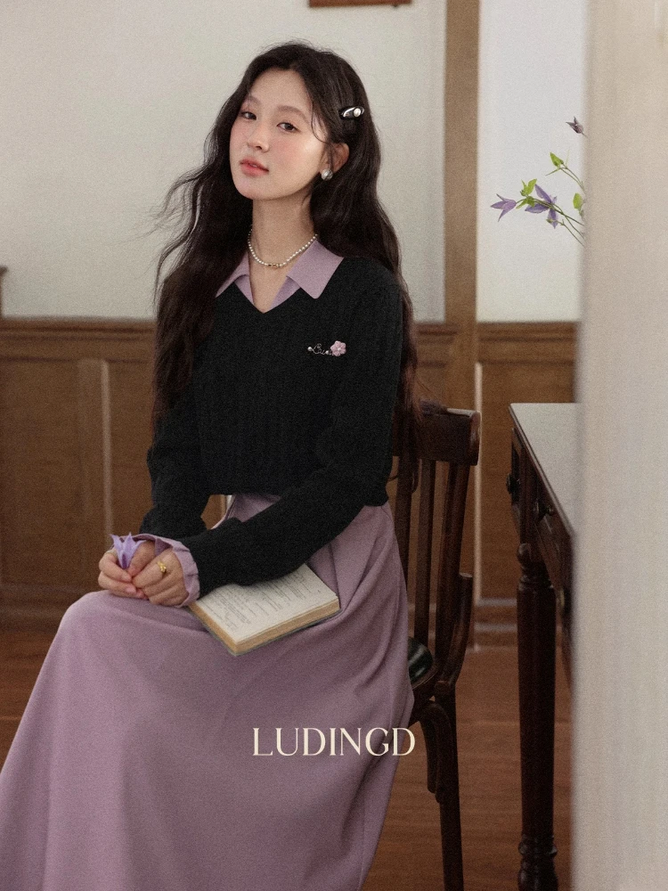 ALXNAN vestido morado de talla grande con cuello en V vestido plisado sin mangas definido en la cintura elegancia versátil vestido de mujer para ir al trabajo D13050