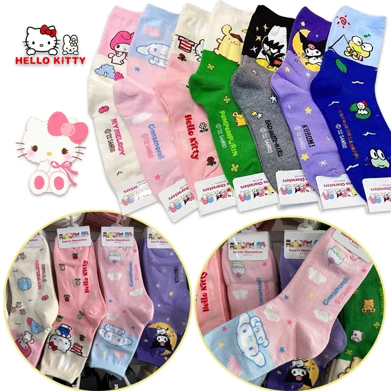 Sanrio Hello Kitty Cotton Mid-calf Socks Cartoon Cinnamoroll Socks Girls Anime Kuromi Cozy Socks Autumn Winter Christmas Gifts