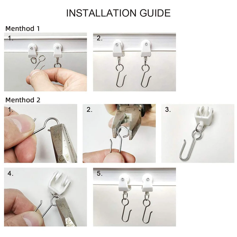 

120pcs Sunshade Curtain Hooks Stainless Steel Strong Load Bearing Round Slide Rail Hole Smooth Sliding Easy Install for Curtain