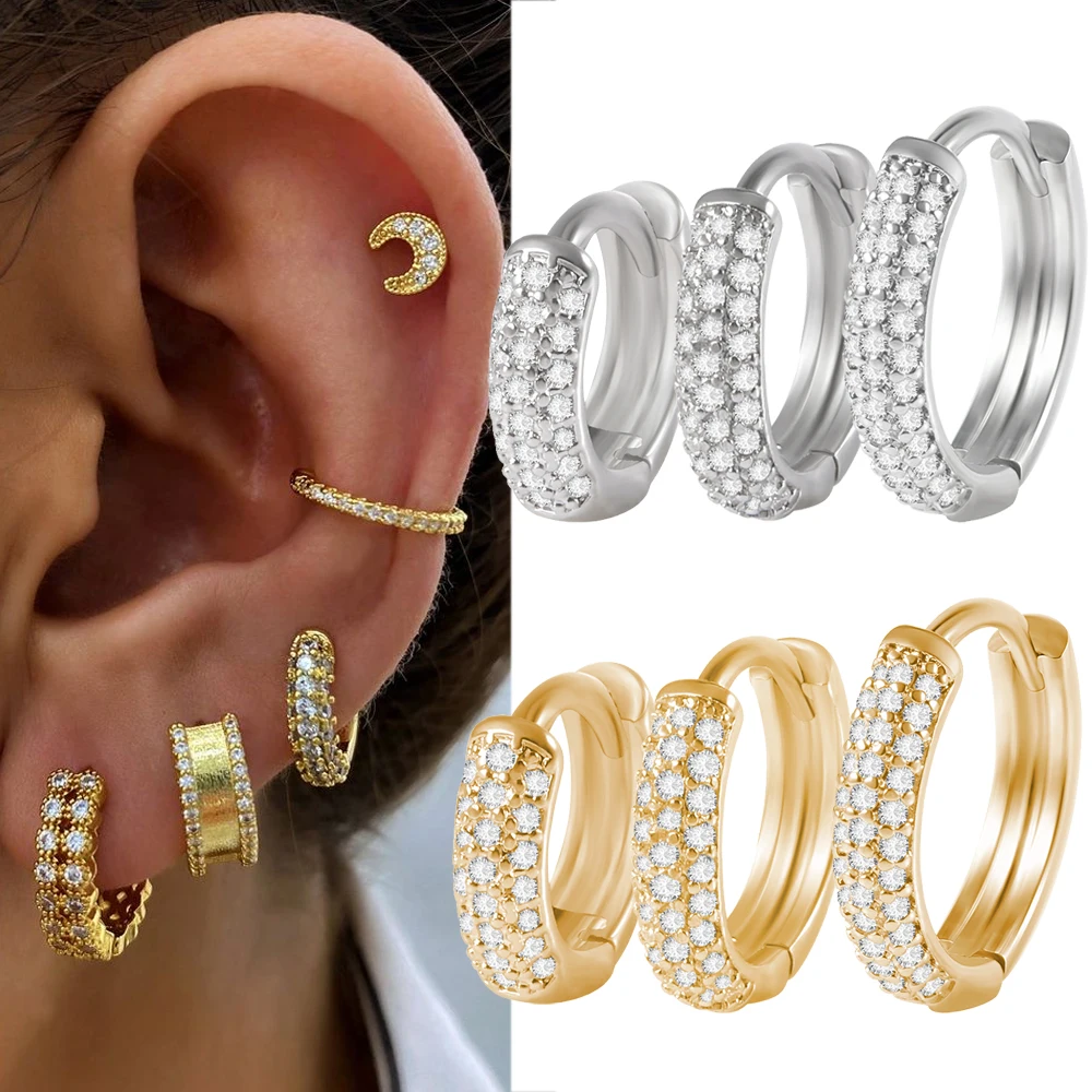1-3 uds. Pendientes de aro Huggie de oro CZ delicados chapados en oro de 18K pendientes pequeños ligeros aros para cartílago aro Daith pendiente