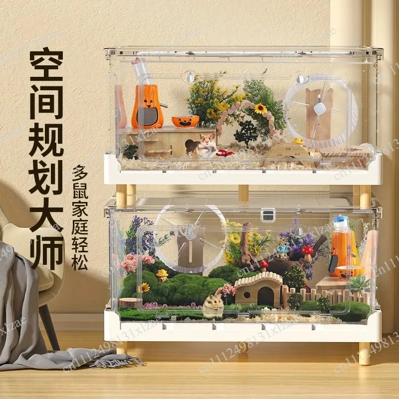 

70cm Foldable Acrylic Hamster Cage - Transparent Guinea Pig Landscape Indoor Cage with Removable Roof Top for Small Pets