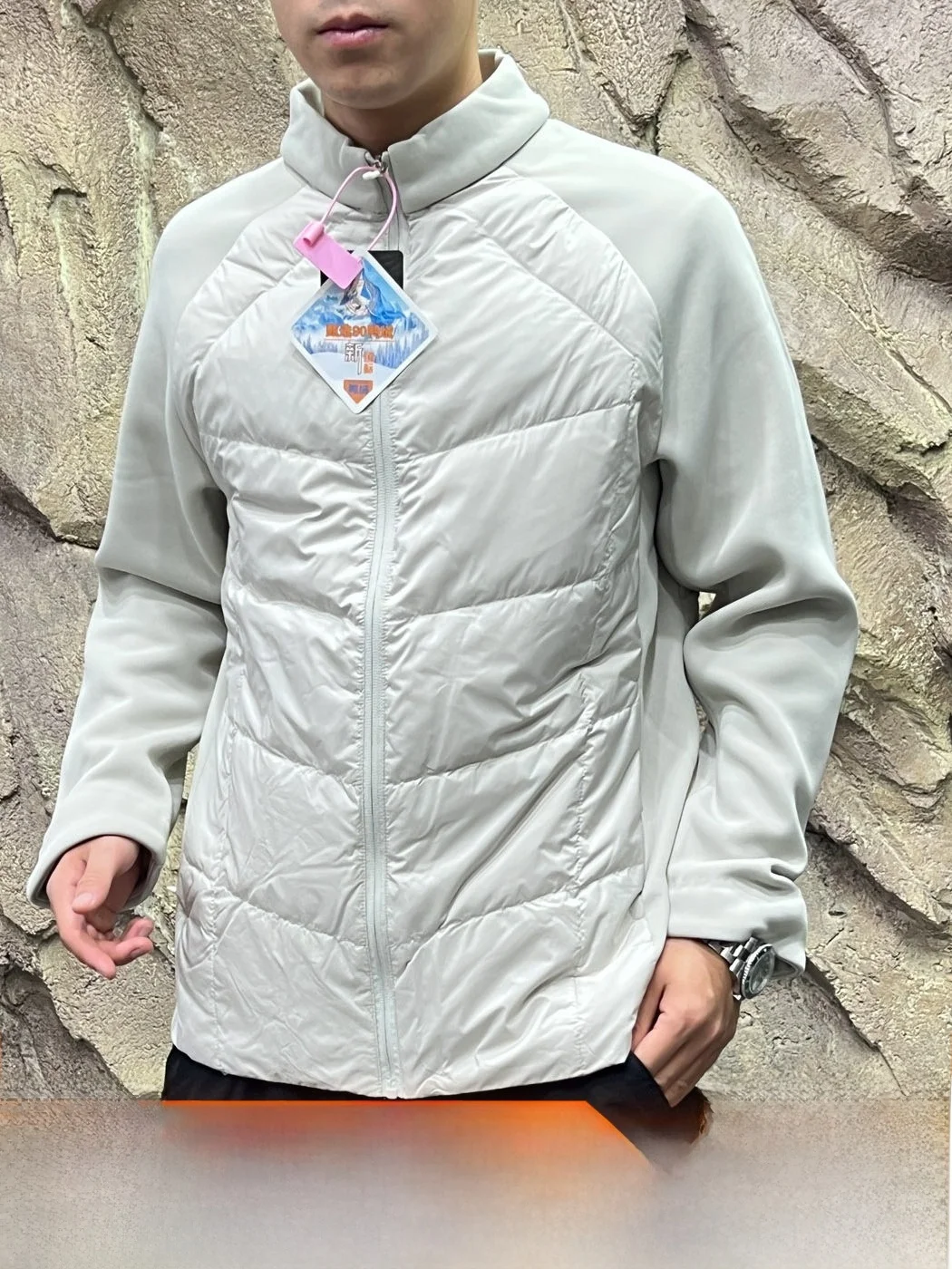 90 Duck down Filling Outdoor Lightweight Tech Polyester Fiber 100% Regular Fit Men's And Women's Stand Collar Patchwork down ...