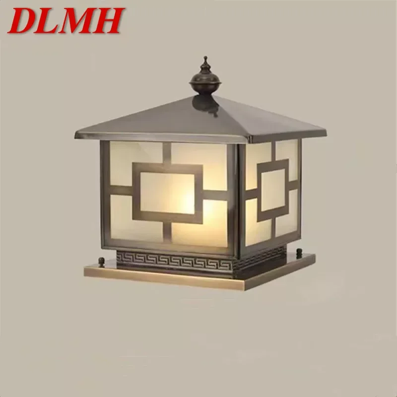 

DLMH Outdoor Electricity Post Lamp Vintage Creative Chinese Brass Pillar Light LED Waterproof IP65 for Home Villa Courtyard