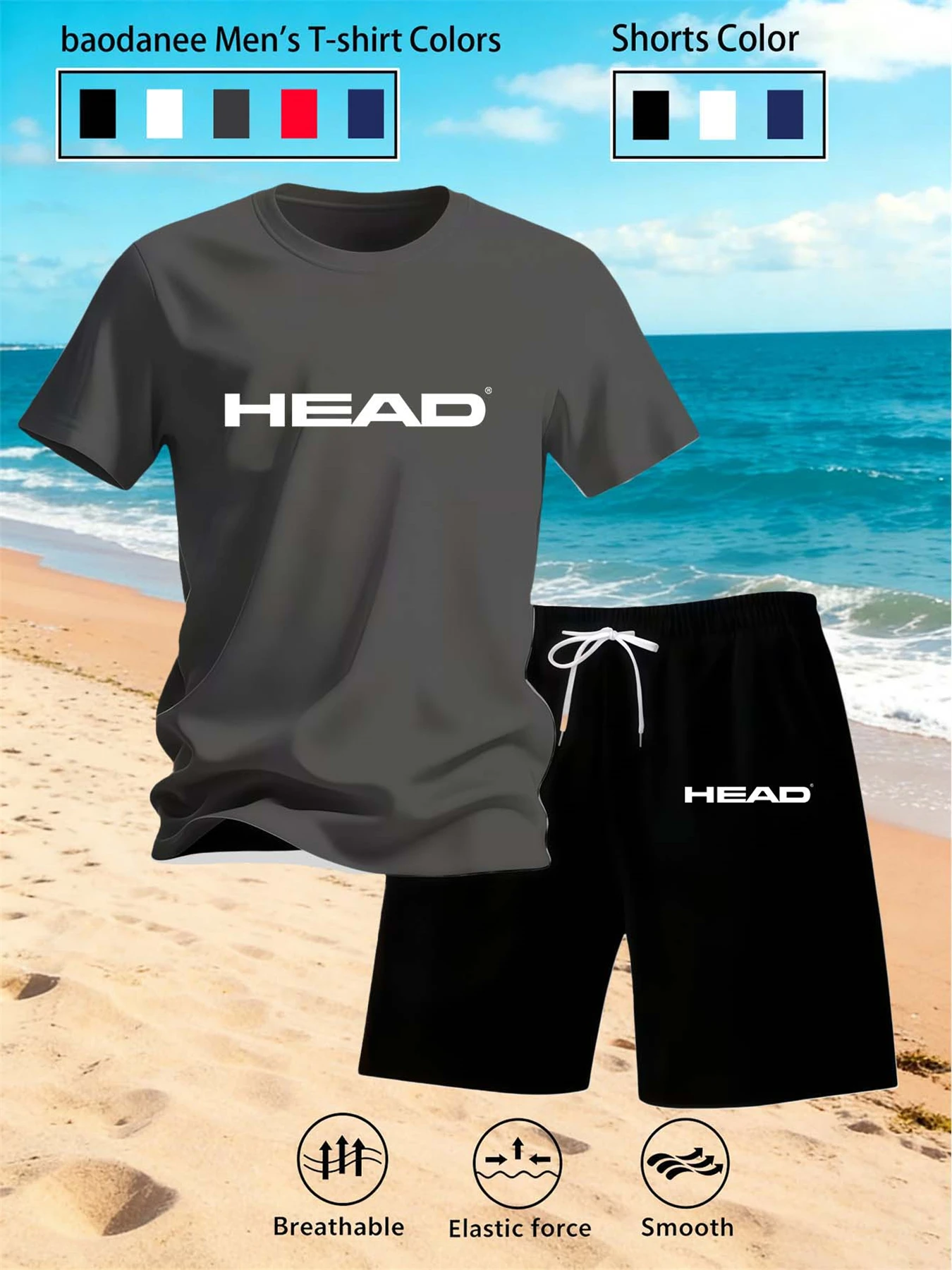 HEAD Men's 2 Piece Outfit Casual Short Sleeve T Shirt And Shorts Set Breathable Smooth Sports Suit For Tennis Beach Daily Wear image 3