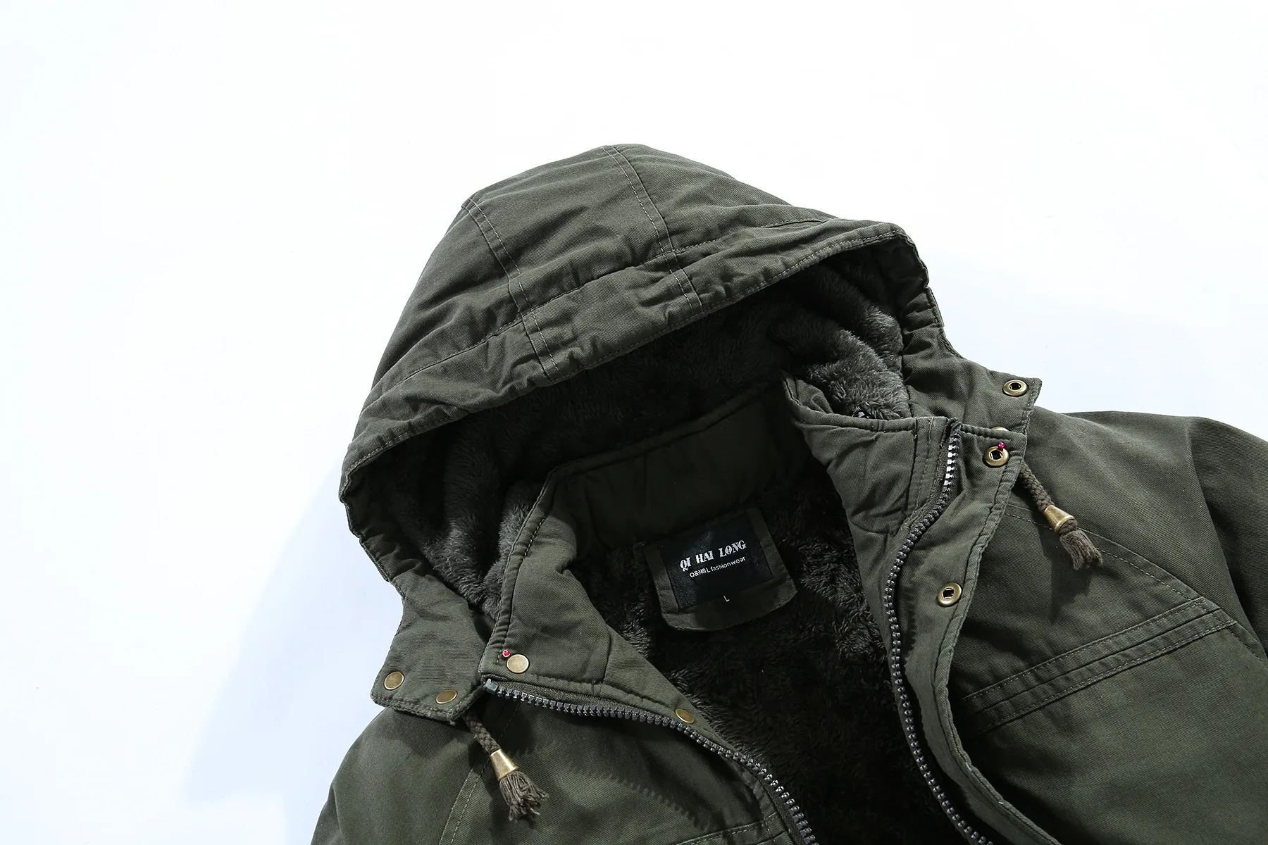 Men's thickened cotton-padded jacket with fleece, men's coat, winter hooded men's cotton-padded jacket, mid-length jacket