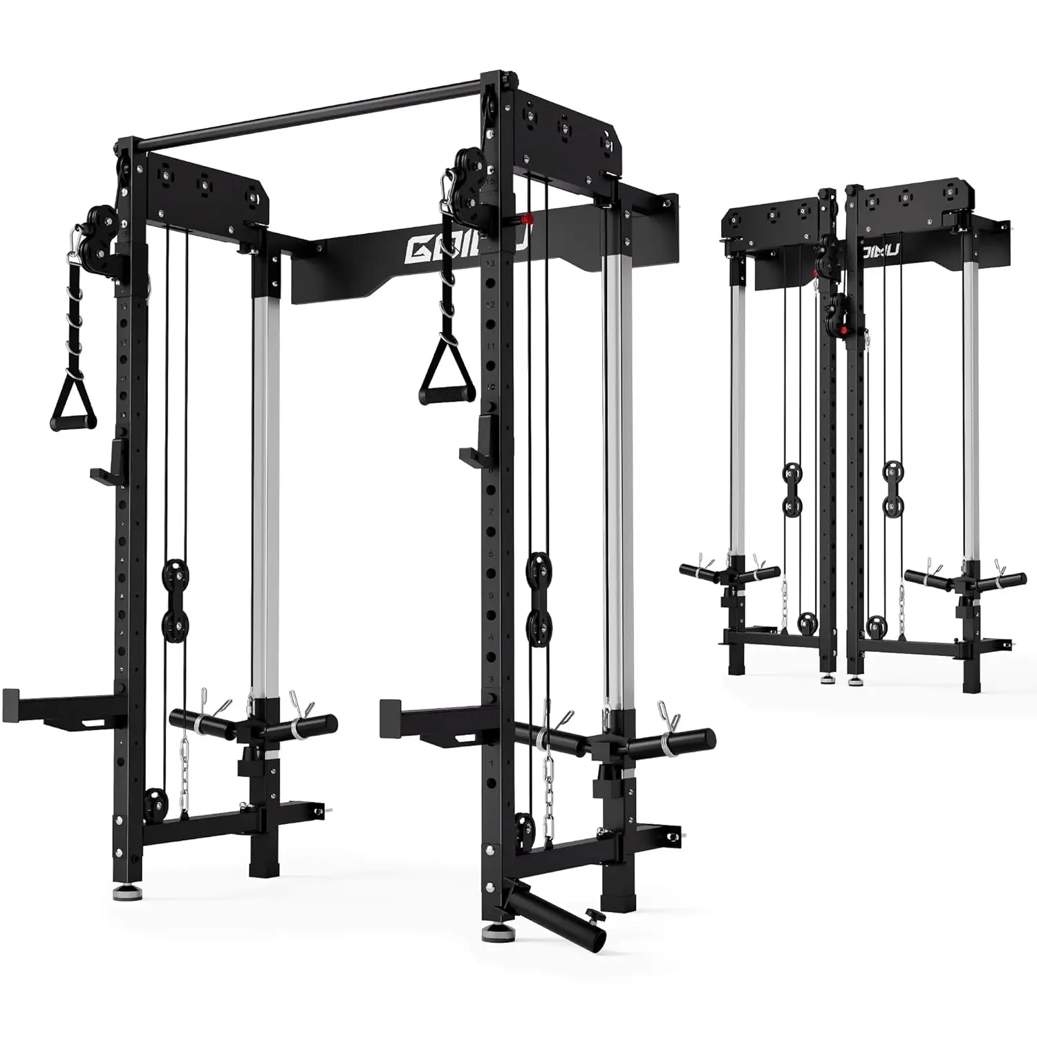 Wall Mounted Folding Squat Rack with Dual Pulley System, 5 Adjustable Modes for Home Gym Space Saving, Custom