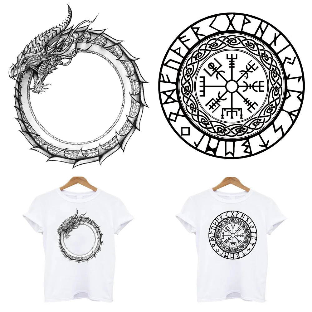 

2Pcs/Lot Viking Dragon Heat Thermal Transfer Thermo Adhesive T Shirt Stickers Ironing Iron On Fusible Patches For Clothing DIY