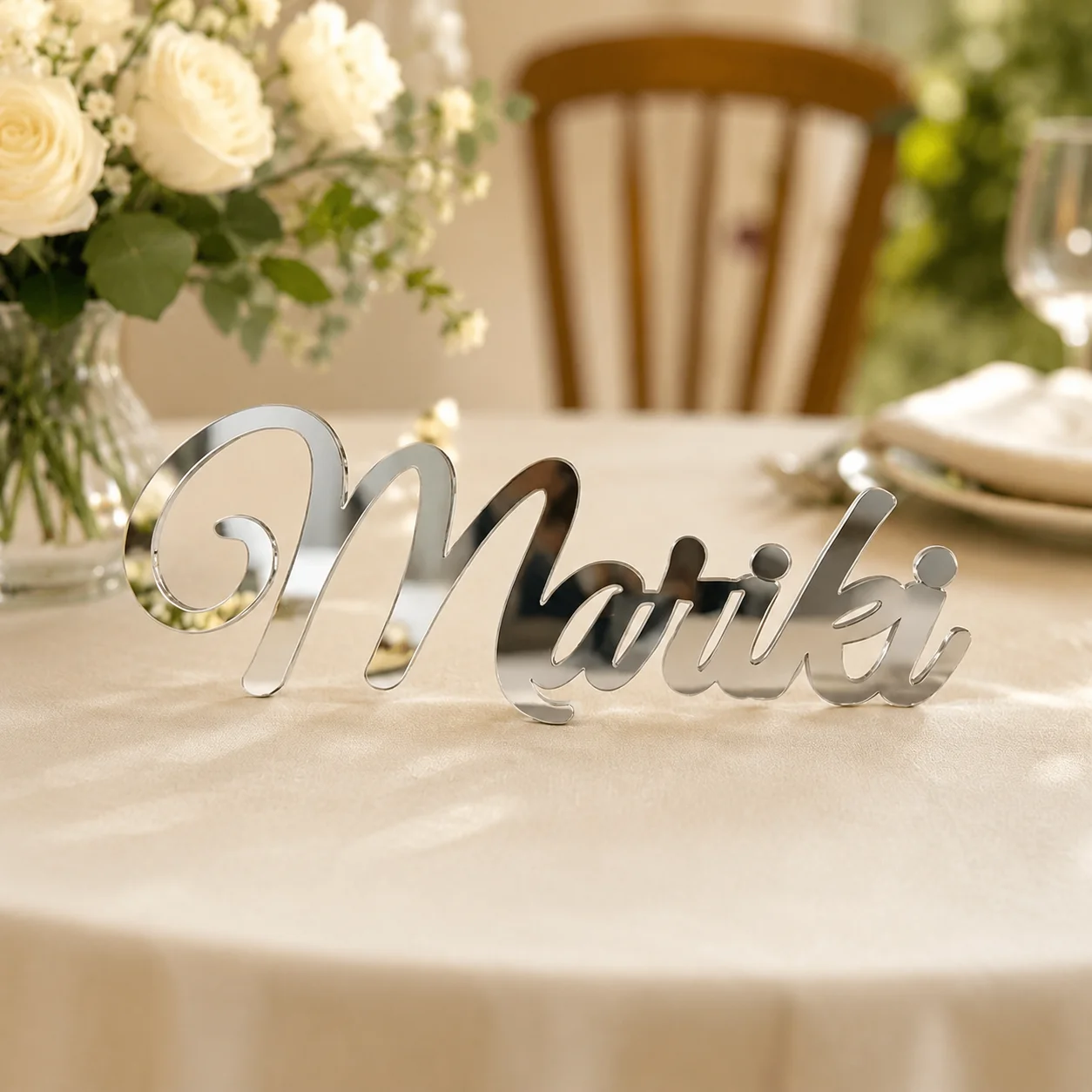 Custom Acrylic Name Sign, Mirrored Initial Table Place Card for Wedding, Party, Engagement, Birthday & Christmas Decor