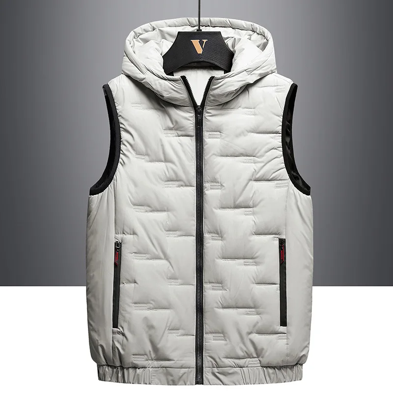 Men's down Cotton Vest Loose Fit Warmth Sleeveless Jacket Hooded Autumn Winter Outerwear Sporty Style Large Size Coat