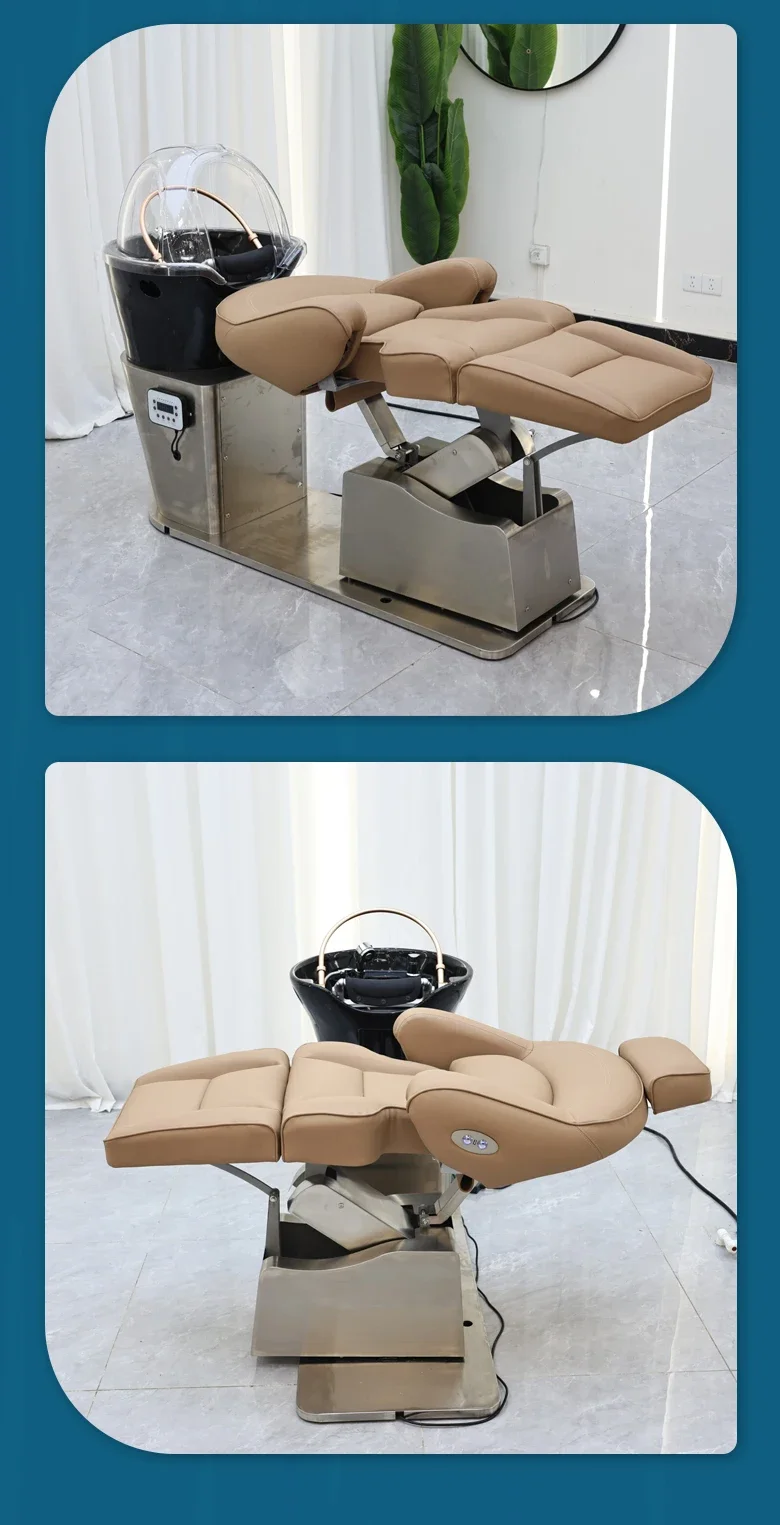 Motorized Semi Recline Hair Shampoo Bed Ceramic Basin Professional for Commercial Hair Salon Barbershop