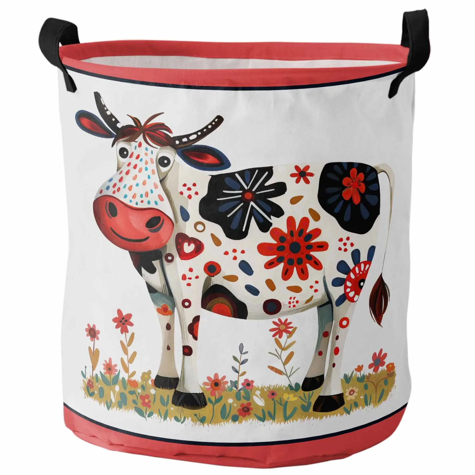 Animal Cows Watercolor Flowers Dirty Laundry Basket Foldable Waterproof Home Organizer Clothing Children Toy Storage Basket