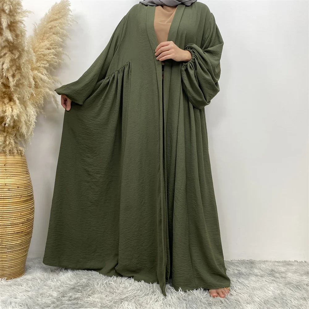 Satin Abaya for Women Shimmer Lantern Sleeve Islamic Hijab Robe Dubai Turkey Modest Outfit Kaftan Ramadan Muslim Long Dress