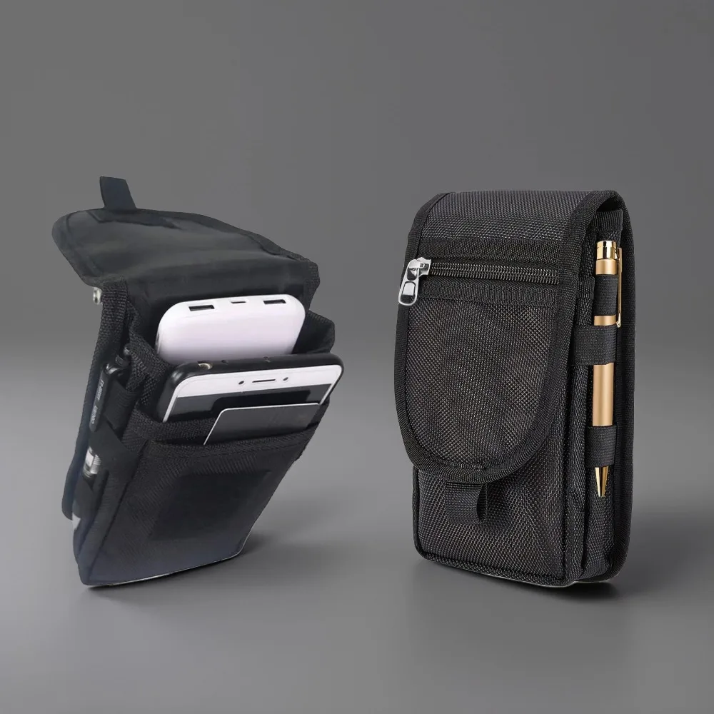 

7.9 Inch Flip Top Canvas Waist Bag for Phones & Essentials - Casual Mobile Phone Holder with Pen Slot, Hands-Free Hanging Design