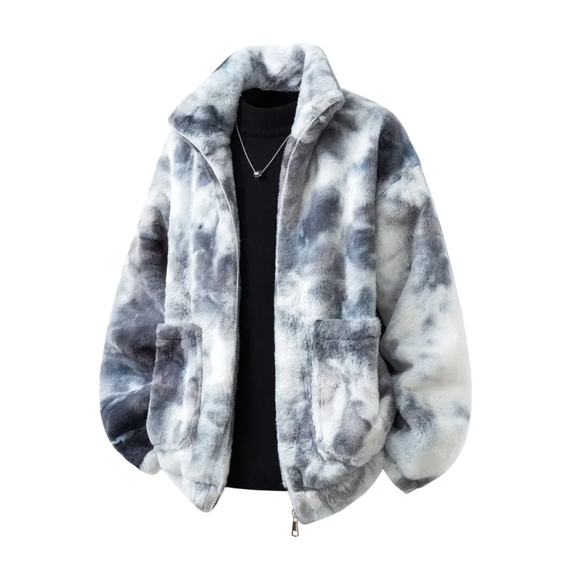 

Lamb Fur Cotton Jaet Dyed Couples Oversize Plu Men's Faion Urban Warm Thiened Stand Collar Zipper Casual Coat