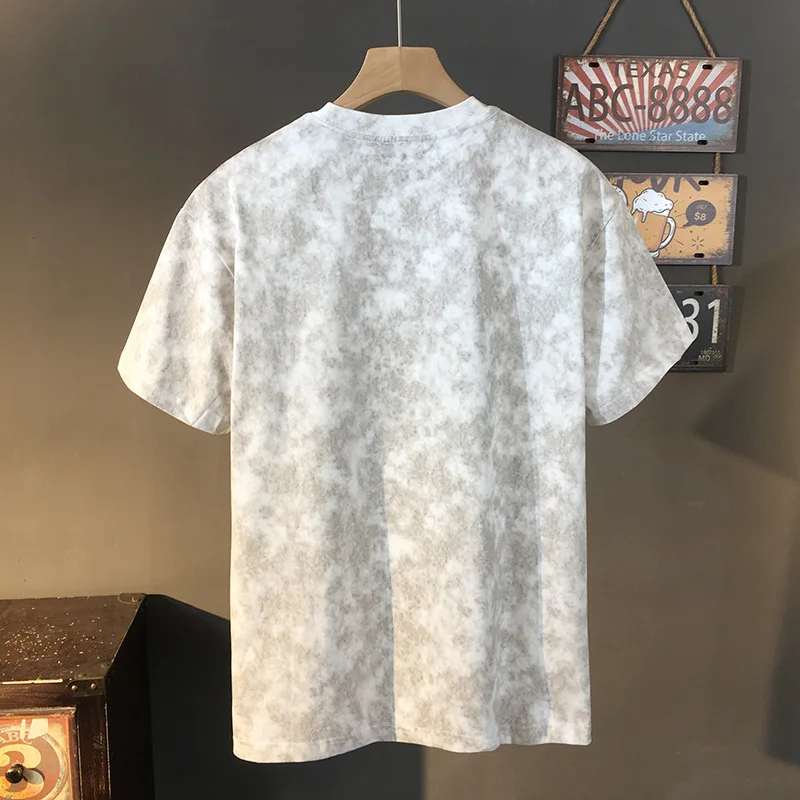 Summer short sleeved T-shirt men's light luxury print 2025 new round neck Half sleeved loose casual high-end top