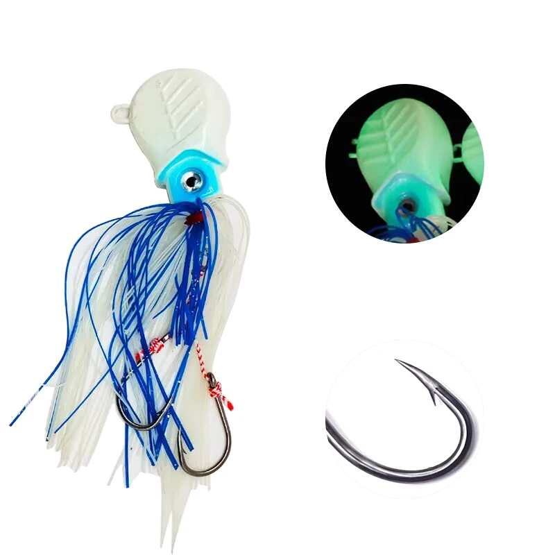 1pc 40g60g120g Glow Copper Head Octopus Squid Skirt Bait With Hook Trolling Lure Big Game Drag Fishing Lure