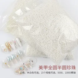 5000-10000PCS 1.5-5mm White Beige Round Ball Pearls Beads Nail Art Rhinestones Jewel Decorations Manicure Ornaments Accessories