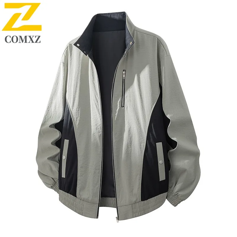 سترة COMXZ Premium للرجال بياقة واقفة للمغامرة الخارجية وسترة متعددة الوظائف بتصميم بلون سادة معطف خريفي مقاوم للرياح للتخييم #4