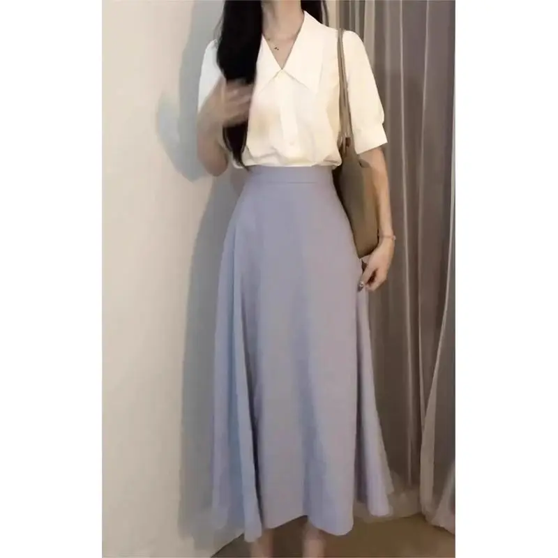 Camisas de manga curta das mulheres minimalista botão para baixo blusa cor sólida gola solta ajuste casual moderno rua verão