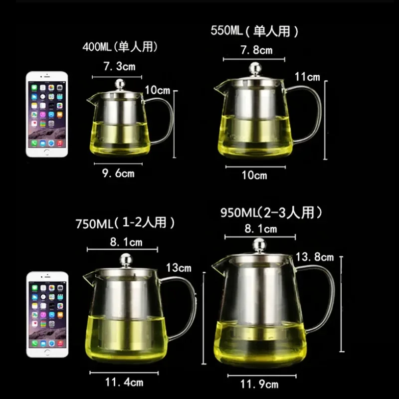 Heat Resistant Glass Teapot With Stainless Steel Infuser Heated Container Tea Pot Good Clear Kettle Square Filter Baskets